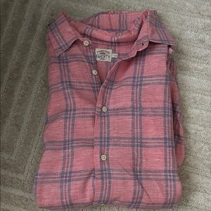 Faherty Men's Casual Pink and Blue Plaid Shirt